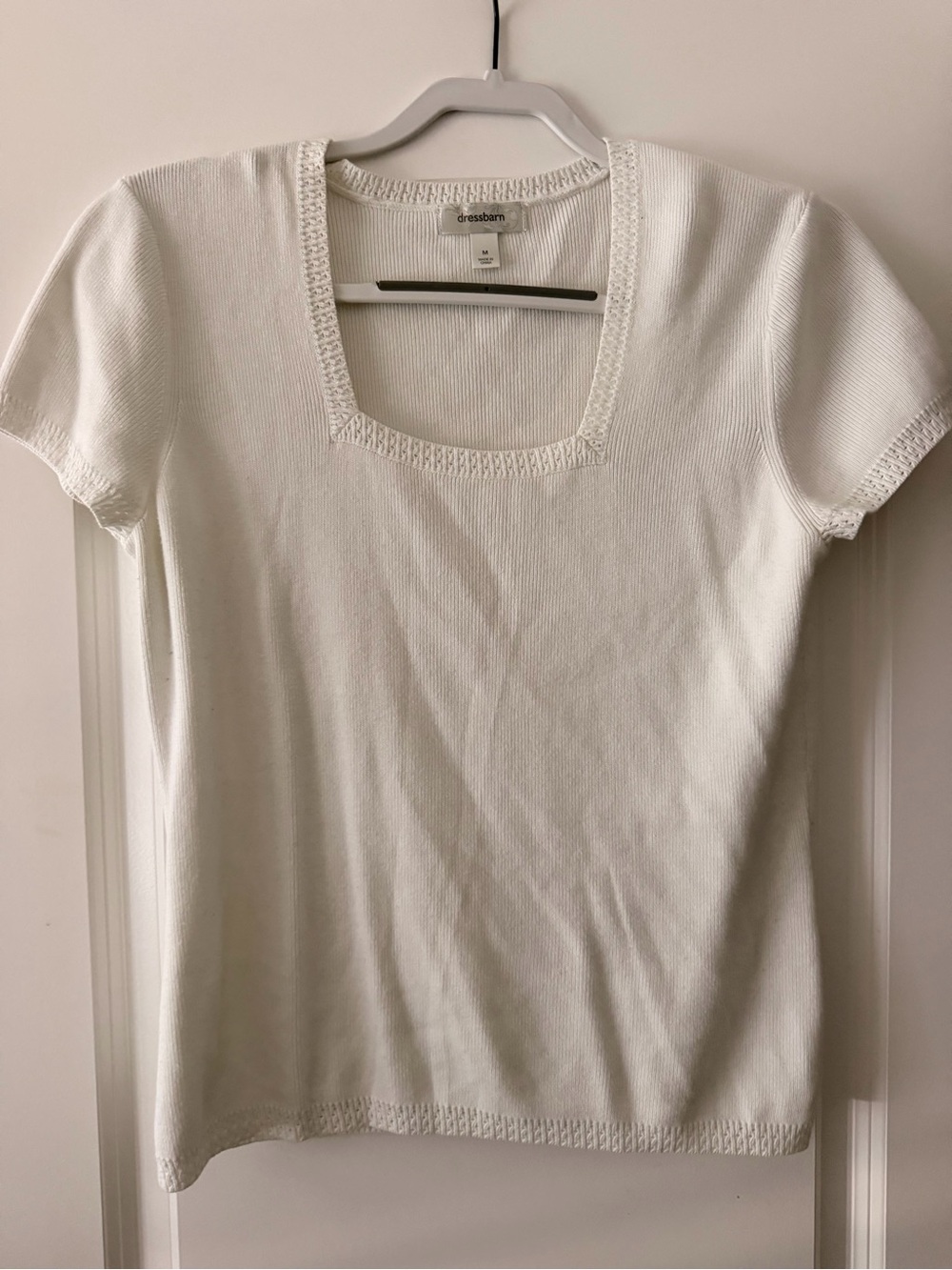dressbarn White Square Neck Short Sleeve Knit Top